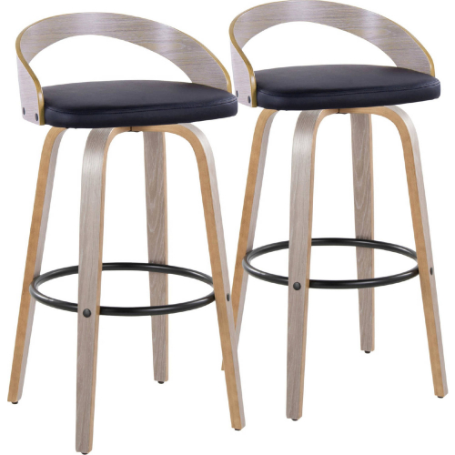 Grotto 30" Swivel Bar Stool in Light Grey Wood & Black Leatherette with Black Footrest (Set of 2)